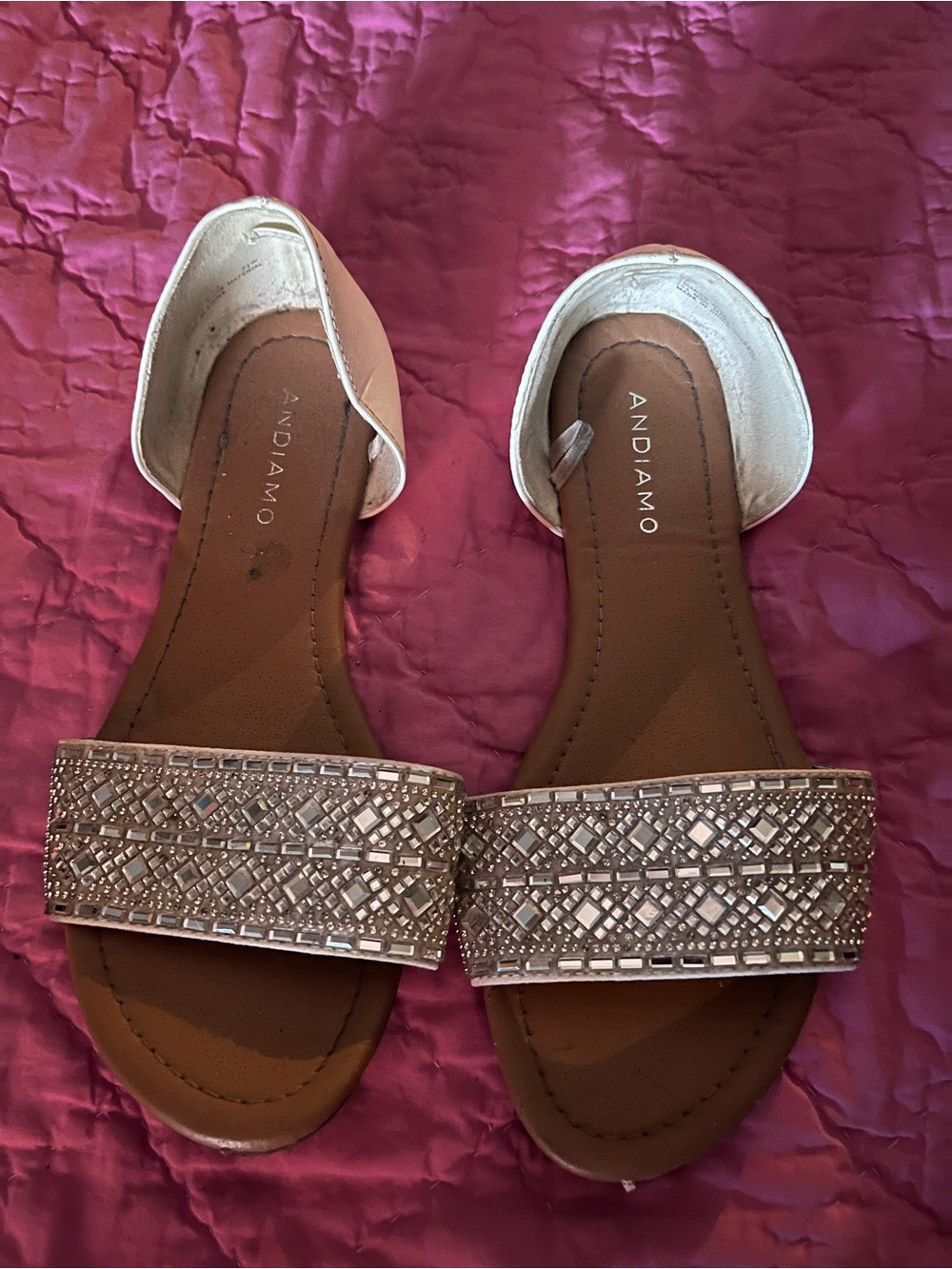 Andiamo Silver sparkly Beaded Slide Sandals — 8.5 wide